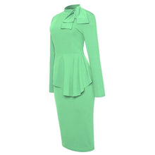 Load image into Gallery viewer, Light Green High Neck Bow Peplum Pencil Dress
