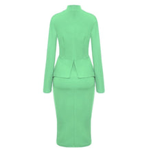 Load image into Gallery viewer, Light Green High Neck Bow Peplum Pencil Dress

