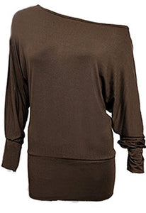 Brown Batwing Jersey Baggy Stretchy Top