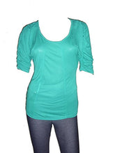 Load image into Gallery viewer, Teal Round Neck Ruched Style Batwing Top

