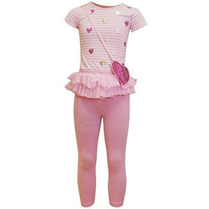 Pink & White Heart Sequin Top Dress & Leggings Set