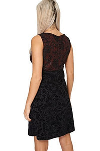 Black & Burgundy Plunge Lace & Sequin Sleeveless Dress