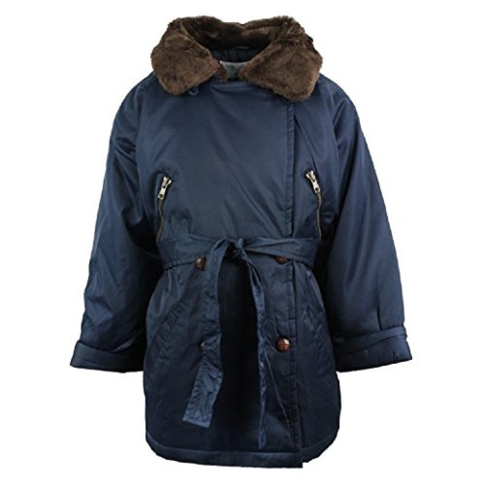 Navy Faux Fur Collar Winter Padded Coat