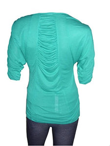 Teal Round Neck Ruched Style Batwing Top
