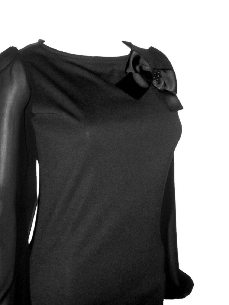 Black Brooch Front Longsleeve Womens Dress