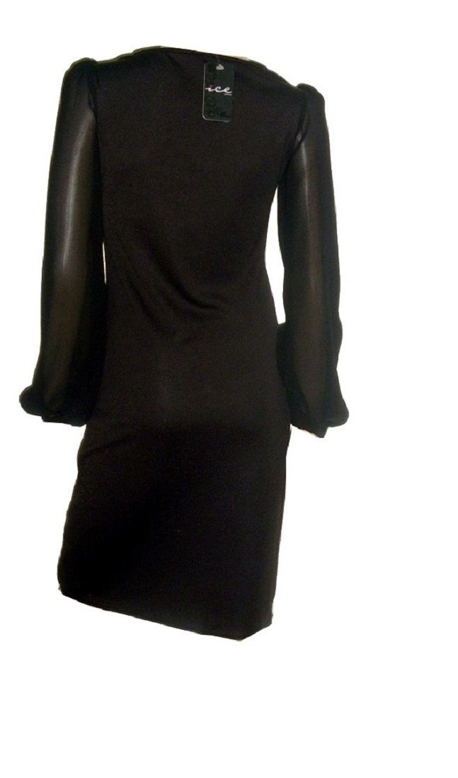 Black Brooch Front Longsleeve Womens Dress