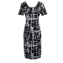 Load image into Gallery viewer, Black &amp; White Bodycon Shortsleeve Midi Dress
