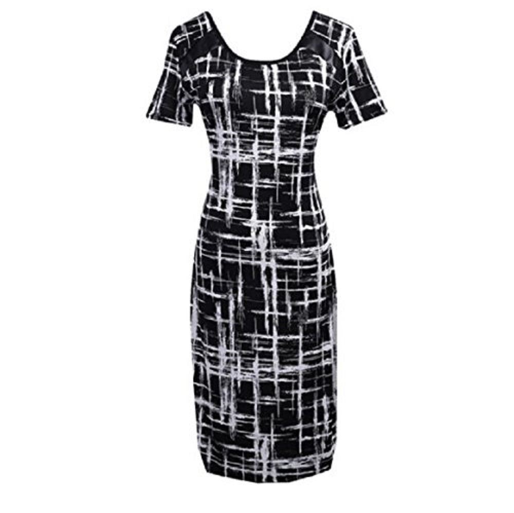 Black & White Bodycon Shortsleeve Midi Dress