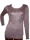 Dusty Pink Front Embellished Long sleeve Tunic Top