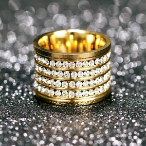 Shining 4 Row Crystal Gold Filled Stainless Steel Wedding rings