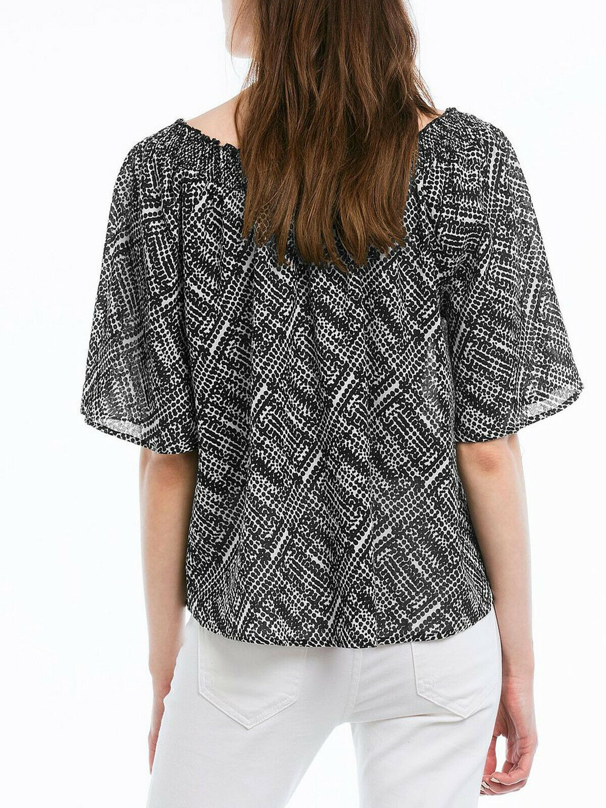 Black Printed On Off Shoulder Panel Bardot Top