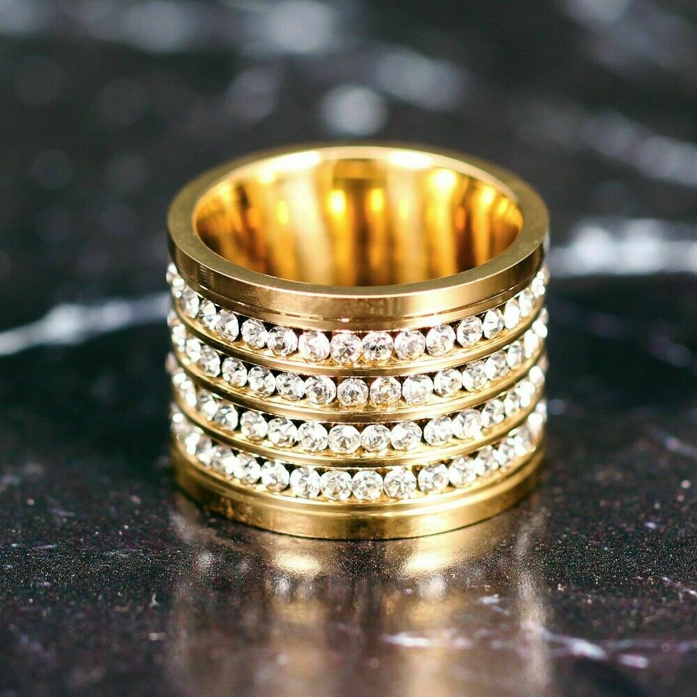 Shining 4 Row Crystal Gold Filled Stainless Steel Wedding rings