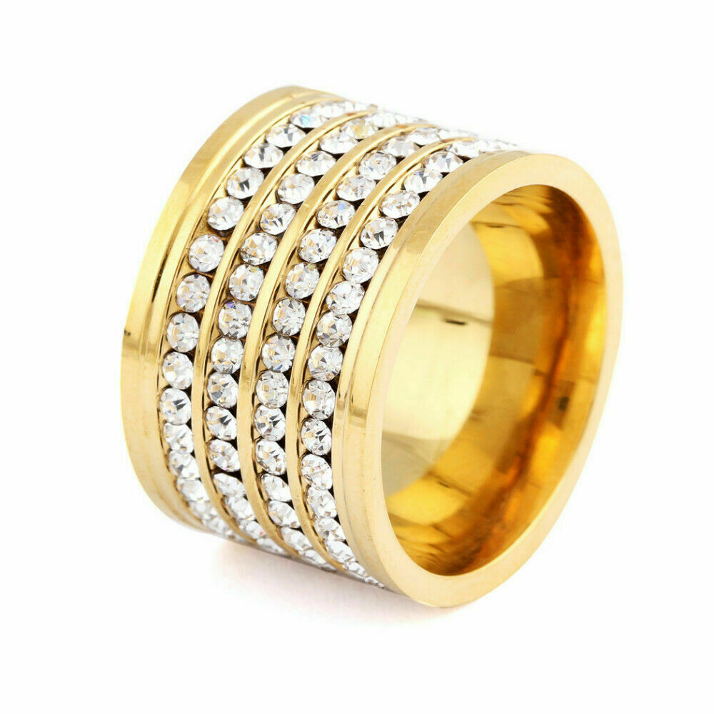 Shining 4 Row Crystal Gold Filled Stainless Steel Wedding rings