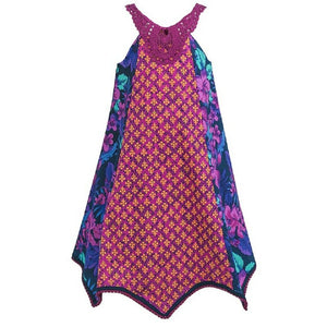 Girls Chloe Louise Dark Red Multi Mosaic &amp; Floral Print Sleeveless Dress.2-7year
