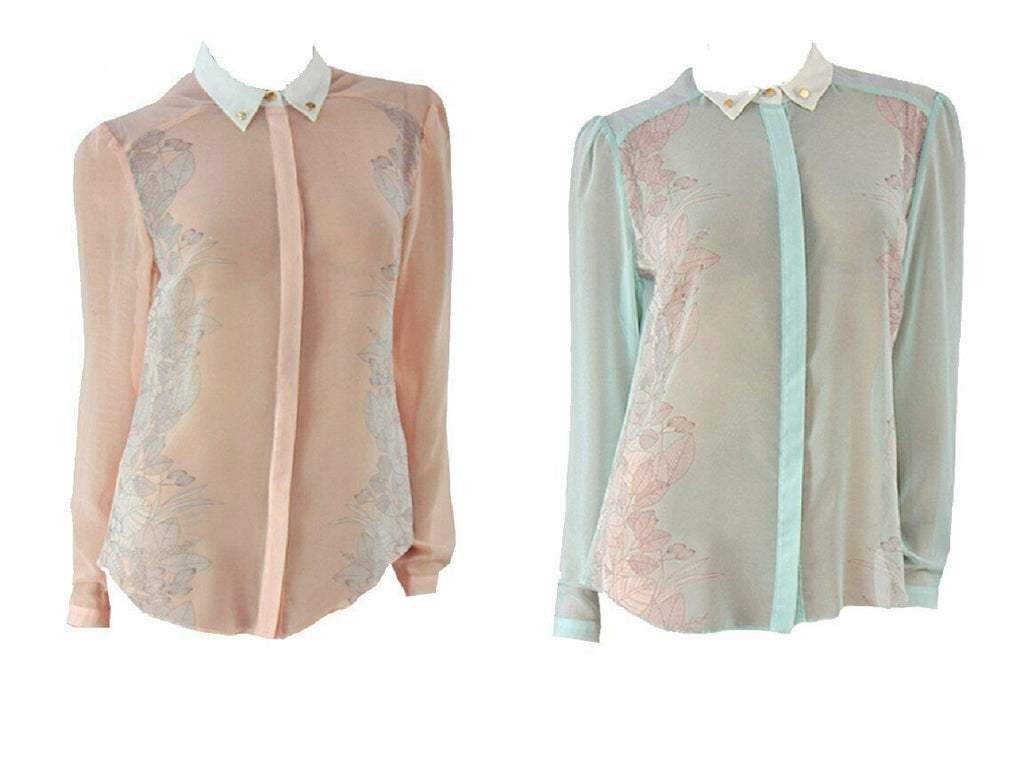Blue & Pink Floral Print Chiffon Top