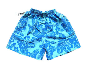 Blue Large Floral Elasticated Waist Swimming Shorts