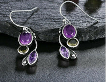 Load image into Gallery viewer, Ladies Vintage 925 Silver Purple Moonstone Leaf Spiral Drop Earring
