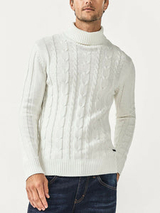 Mens Big &amp; Tall Jumper White Cotton Ribbed Knit Roll Neck Long Sleeve Sweater