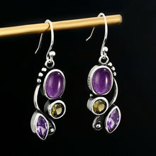 Load image into Gallery viewer, Ladies Vintage 925 Silver Purple Moonstone Leaf Spiral Drop Earring
