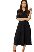 Black Contrast Collar Shortsleeve Skater Dress