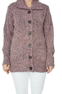 Ladies Purple Marl Patterned Knitted Button Down Cardigan