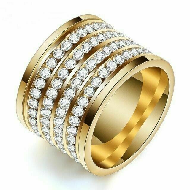 Shining 4 Row Crystal Gold Filled Stainless Steel Wedding rings