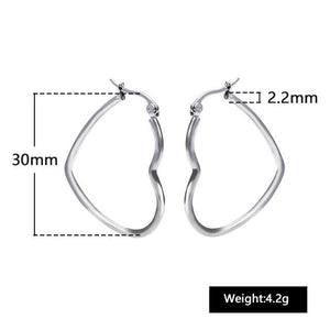 Bold Gold Silver Stainless Steel Heart Shape Hoop Earrings