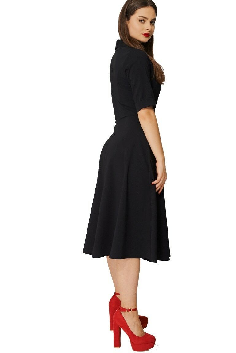 Black Contrast Collar Shortsleeve Skater Dress