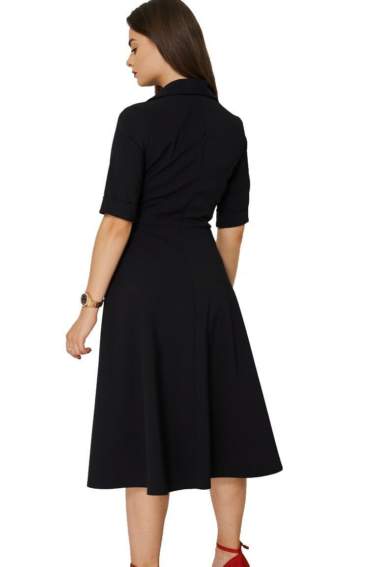 Black Contrast Collar Shortsleeve Skater Dress