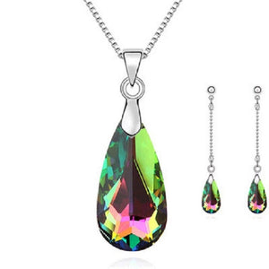 Tear Drop Crystal Necklace Pendant & Earring Sets