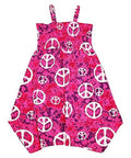 Cerise Multi Peace Motif Hanky Hem Strappy Dress