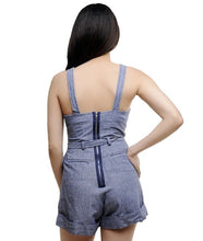 Load image into Gallery viewer, Blue Cotton Strappy Waist Belt Short Playsuit

