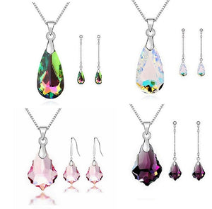 Tear Drop Crystal Necklace Pendant & Earring Sets