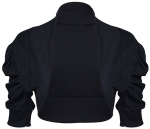 Girls Black Plain Ruche 3/4 Sleeve Bolero Shrug