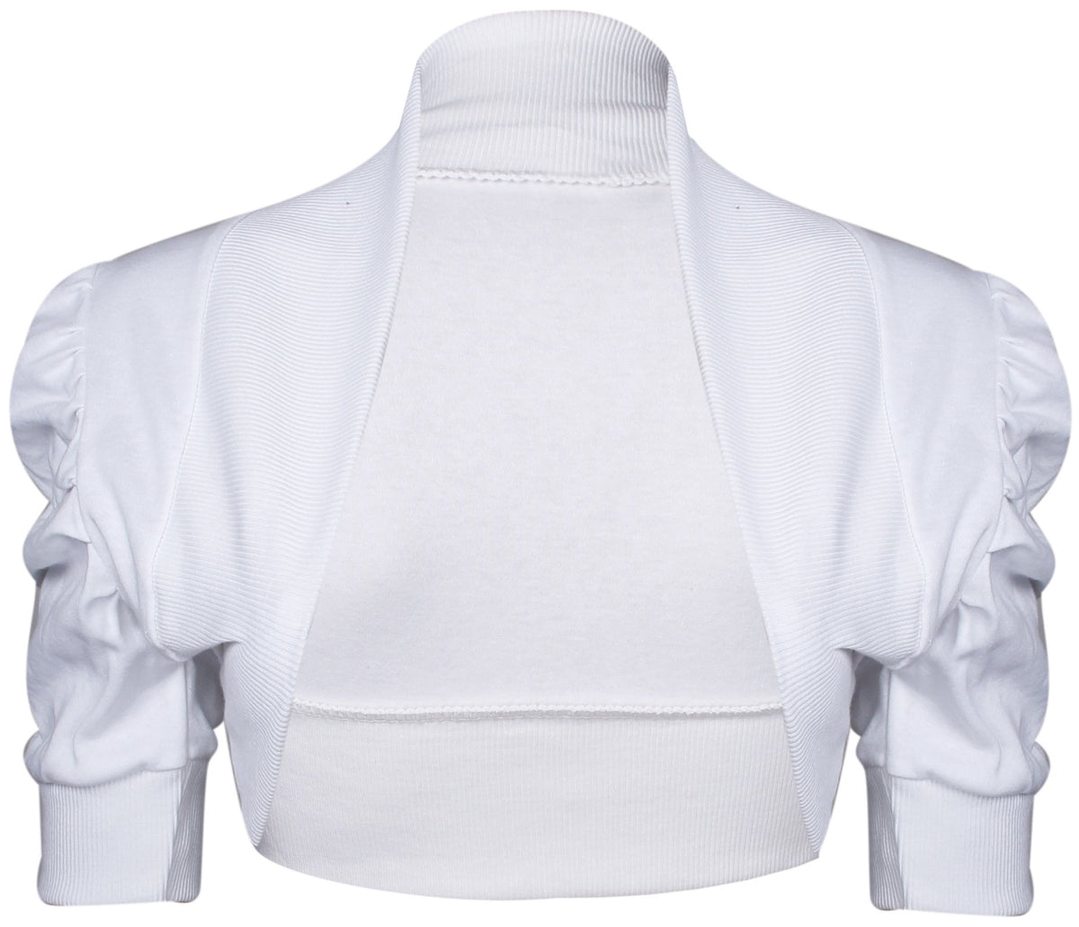 Girls White Plain Ruche 3/4 Sleeve Bolero Shrug