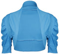 Girls Blue Plain Ruche 3/4 Sleeve Bolero Shrug