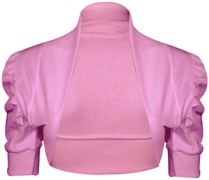 Girls Pink Plain Ruche 3/4 Sleeve Bolero Shrug
