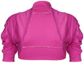 Girls Cerise Plain Ruche 3/4 Sleeve Bolero Shrug