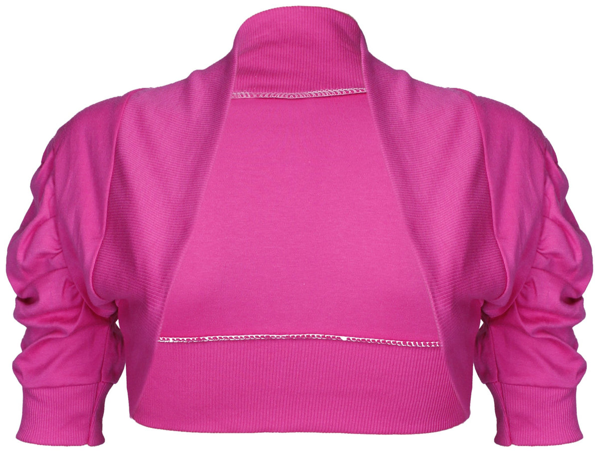 Girls Cerise Plain Ruche 3/4 Sleeve Bolero Shrug