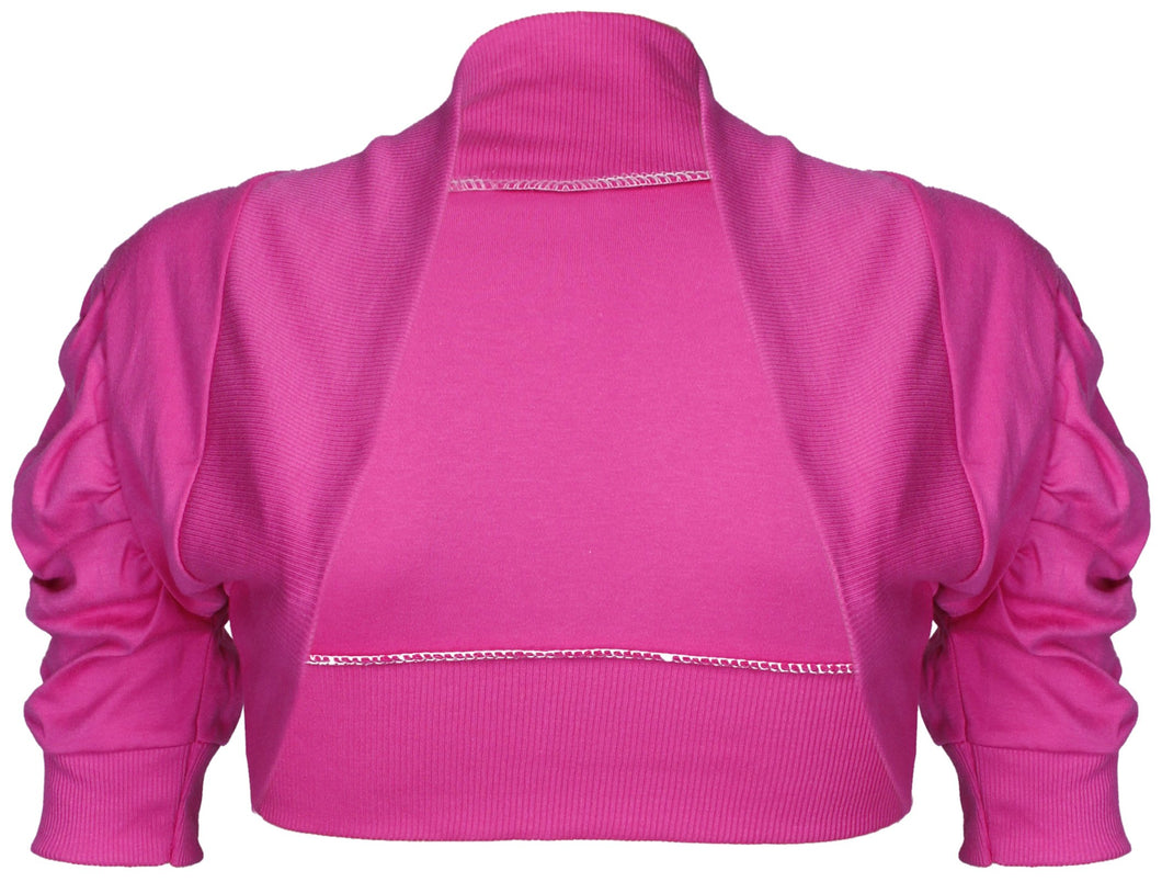 Girls Cerise Plain Ruche 3/4 Sleeve Bolero Shrug