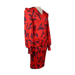 Ladies Red Navy Print V Neck Rush Elasticated Waist Dress