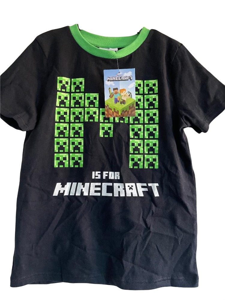 Boys Black Green Multi Minecraft Cotton Shortsleeve T-Shirt