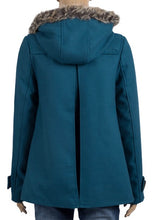 Load image into Gallery viewer, Teal Faux Fur Trim Hooded Duffle Coat
