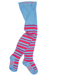 Girls Blue Multi Stripes 1 Pair Cotton Rich Soft Comfy School Casual Tights