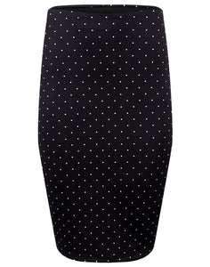 Black Polka Dot Spotted Elasticated Waist Pencil Skirt