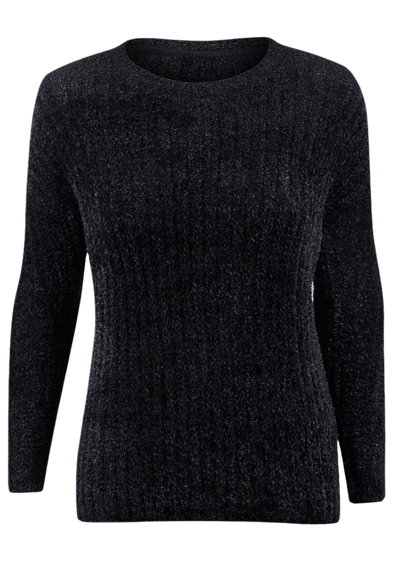 Black Soft Stretchy Chenille Knitted Jumper