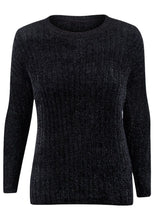 Load image into Gallery viewer, Black Soft Stretchy Chenille Knitted Jumper
