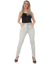 Load image into Gallery viewer, Ladies Light Grey Straight Leg Mid Rise Stretch Skinny Jeans
