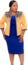 Load image into Gallery viewer, Ladies Women&#39;s Yellow &amp; Blue Mother Of The Bride Party Dress &amp; Jacket 2Piece Set
