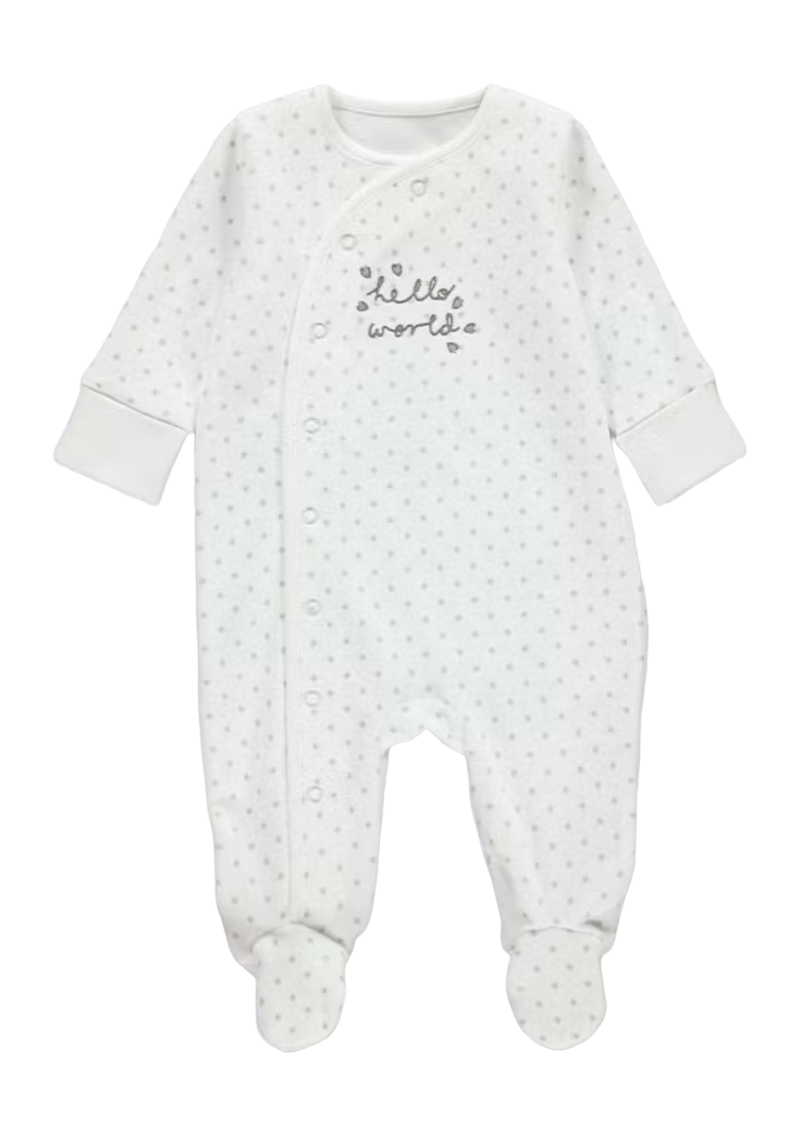 Baby Hello World White Polka Dot Cotton Soft BabyGrow